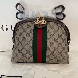 GUCCI 499621 GG Supreme Monogram Web Small Ophidia Dome Shoulder Bag